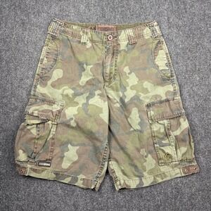 Transnine Mens Camo Cargo Shorts Green Camouflage Cotton Utility Size 29 28"